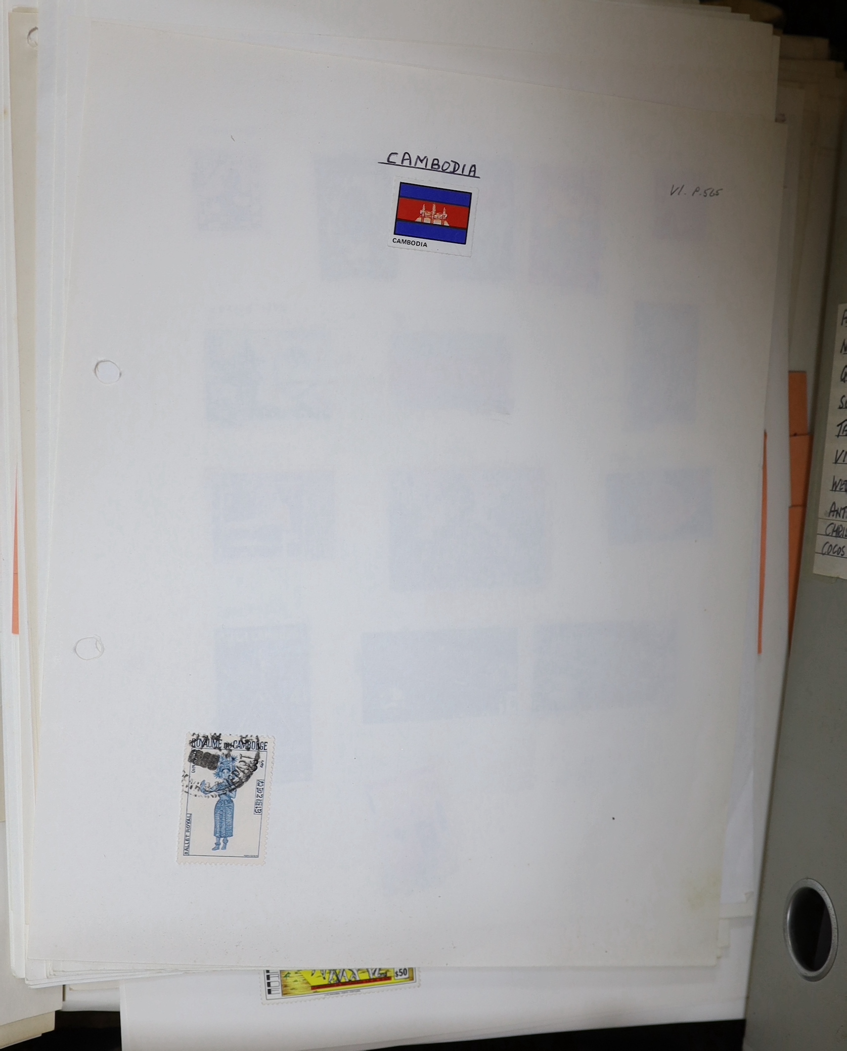 A collection of stamps arranged in albums including Romanian and Indian examples